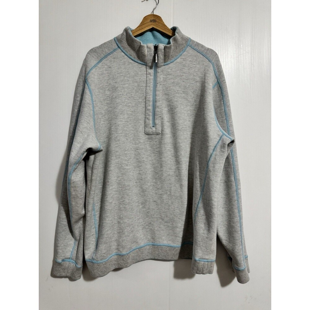 Tommy Bahama Flipshore Half Zip Gray Light Blue  Reversible Sweatshirt Men’s L